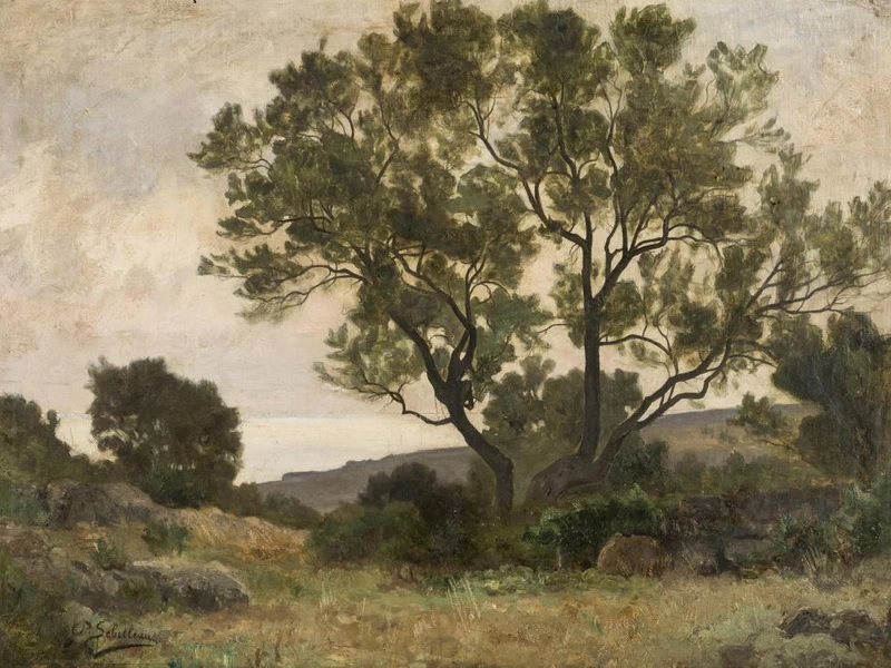 1843-Paul Sébillot - Paesaggio con alberi
